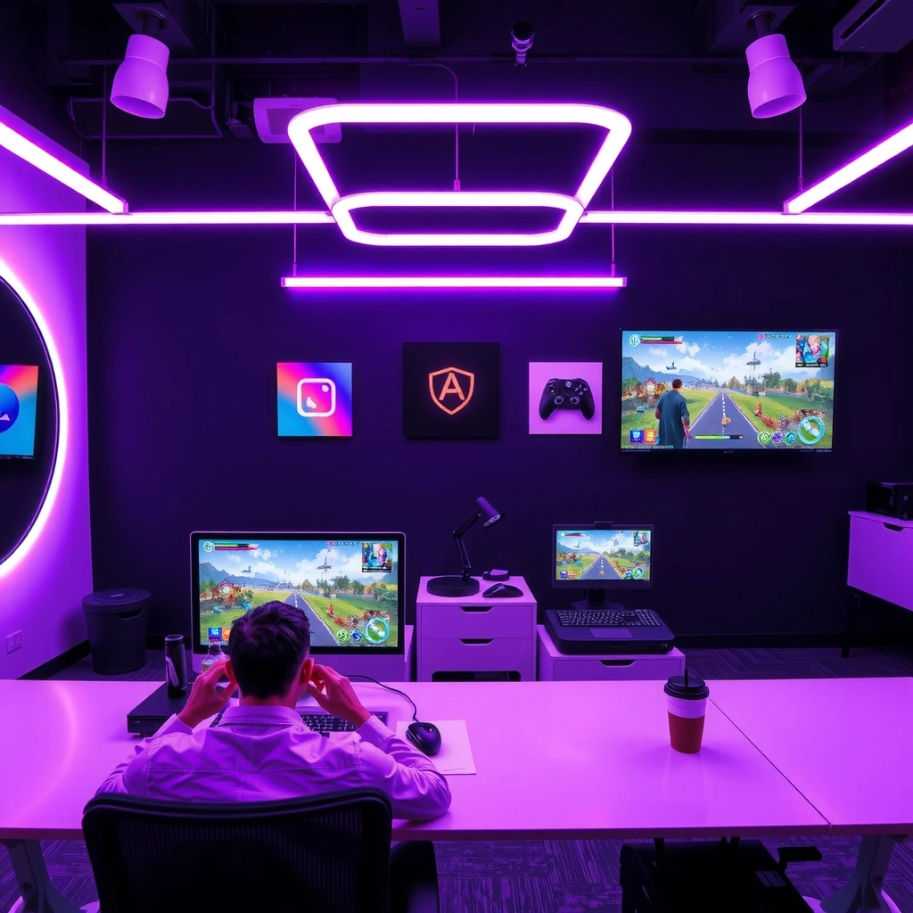 Evetetec gaming studio workspace with developers creating mobile games